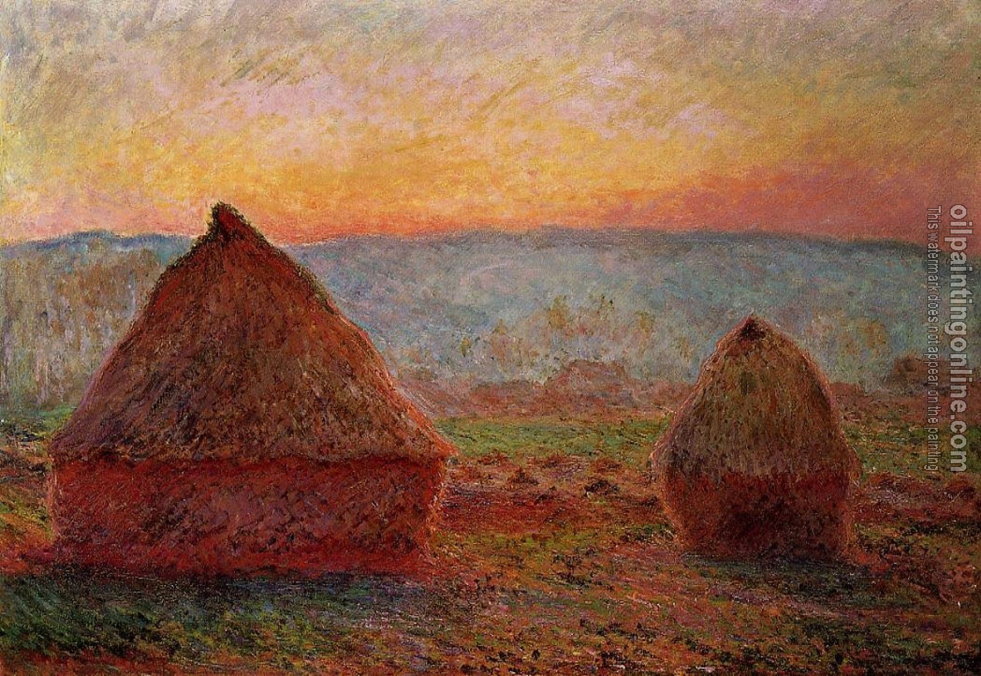 Monet, Claude Oscar - Grainstacks, Sunset